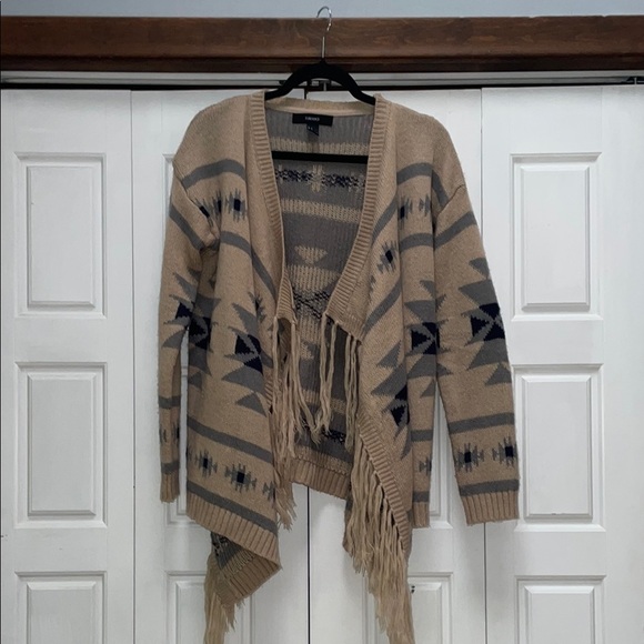 Forever 21 Tan and Black Geometric Cardigan Sweater - Picture 1 of 7